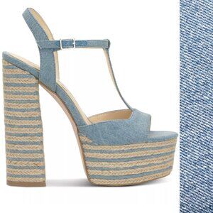 Denim Platform T-Strap Sandal - Light Blue